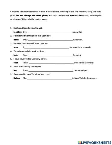 Present tenses - key word transformation
