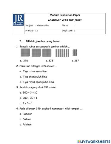 Evaluasi modul 1 matematika kelas 2
