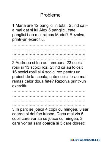 Probleme cu adunari si scaderi