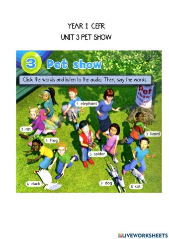 Year 1 unit 3 pet show