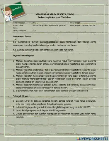 LKPD Kelas 9 3.2 Perkembangbiakan tumbuhan