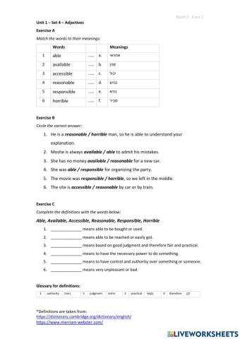 Band 2 (Core 1) - Unit 1 - Set 4