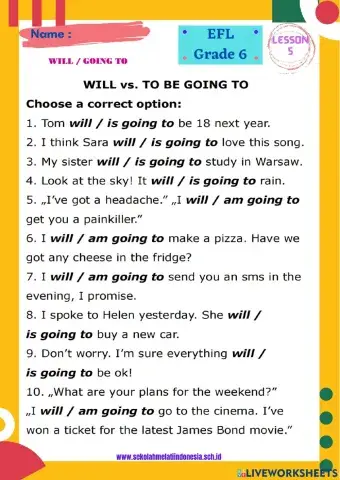EFL Lesson 5 Will-Going to Grade 6