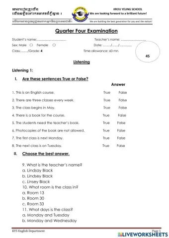 The 4th Quarter Examination(Listening)