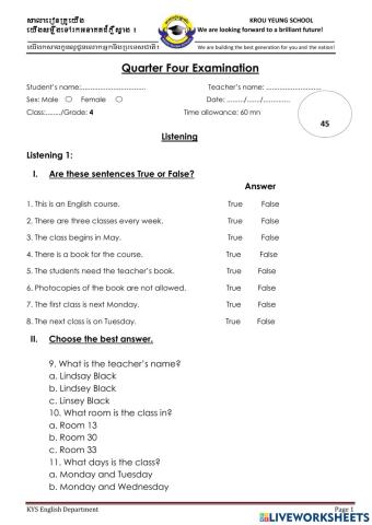 The 4th Quarter Examination(Listening)