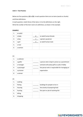 Band 2 (Core 1) - Unit 4 - Test