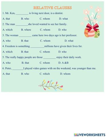 Relative clauses (multiple choice)
