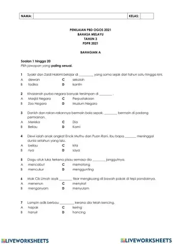 Penilaian bahasa melayu tahun 3