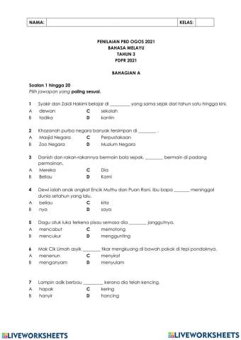 Penilaian bahasa melayu tahun 3