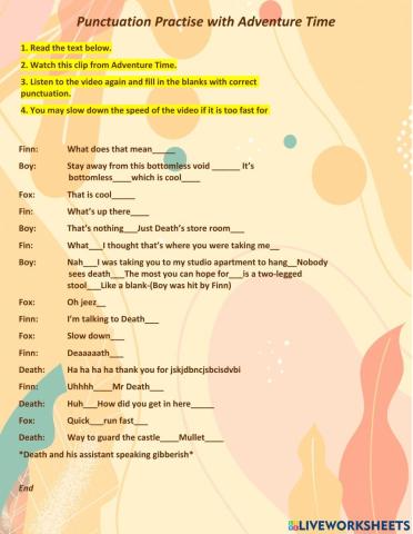 Punctuation Practise with Adventure Time