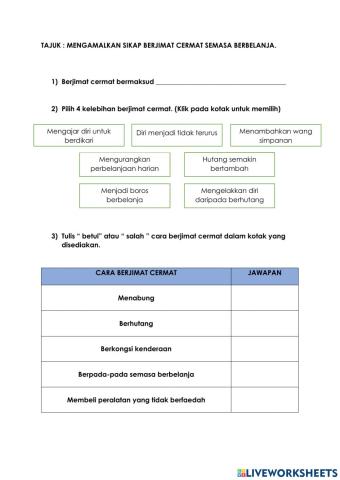 Mengamalkan sikap berjimat cermat semasa berbelanja.