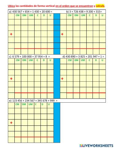 Sumas verticales con CM