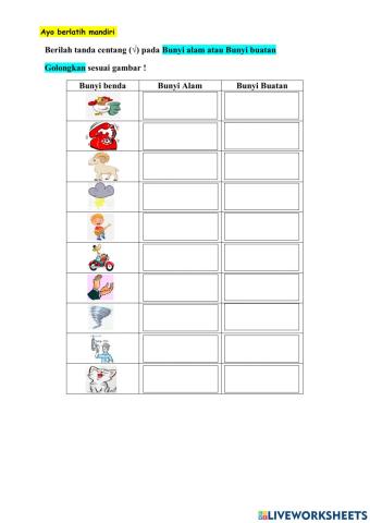 Mengolongkan Bunyi Alam dan Bunyi Buatan