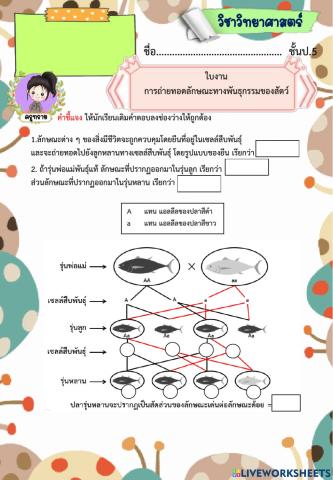 ใบงานลักษณะทางพันธุกรรมของสัตว์ byครูทราย