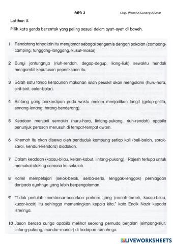 Latihan 3 : Kata Ganda Berentak