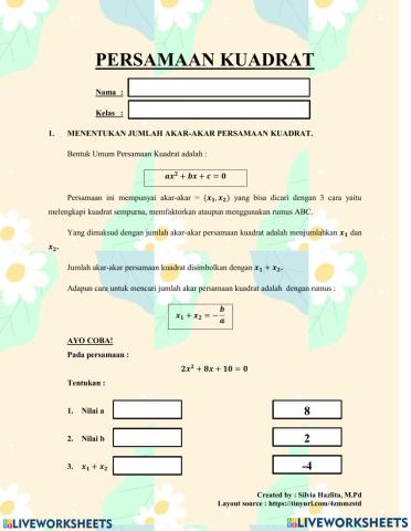 Jumlah, Hasil Kali dan Persamaan Kuadrat baru