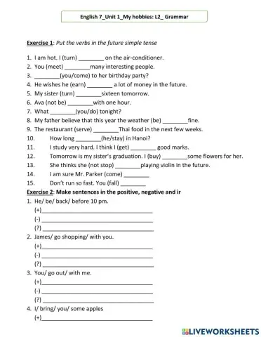 E7-Unit 2-L2-The present simple+ future simple  tense