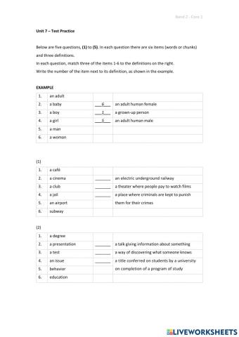 Band 2 (Core 1) - Unit 7 - Test