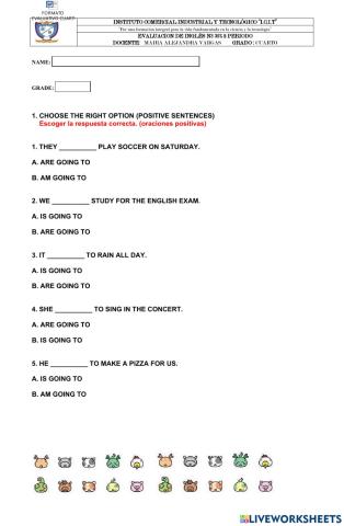 Examen de ingles 4to  grado