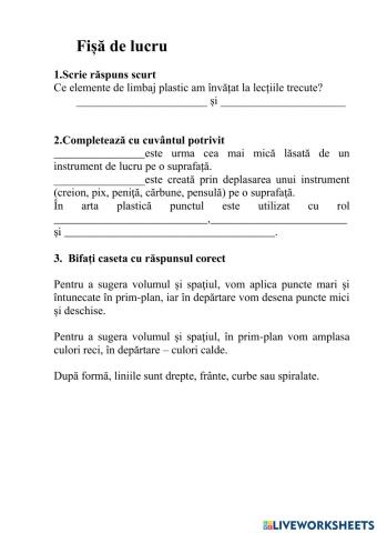 Fișă de lucru.Educația plastică.Punctul și linia