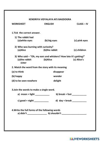 Class 4 worksheet august