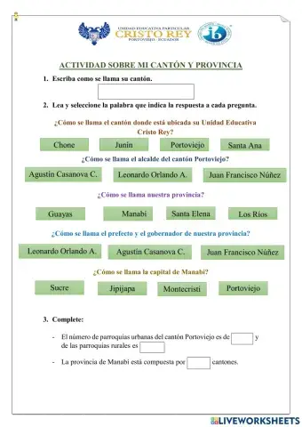 Parroquia, cantón y provincia