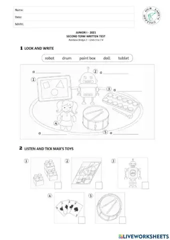 junior 1 2nd term test
