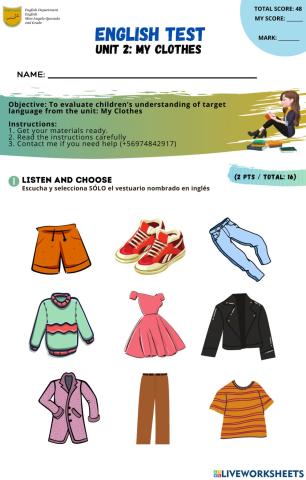 English test - my clothes