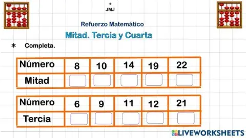 Mitad, Tercia y Cuarta