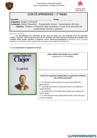 Guía de aprendizaje - La gaviota (Primero Medio)