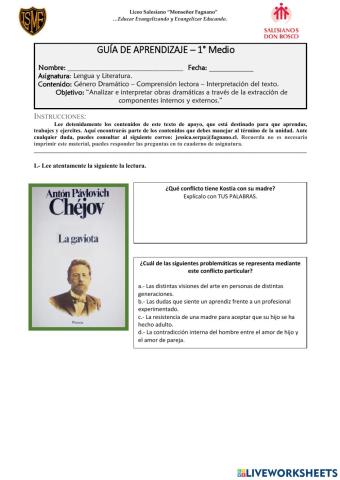 Guía de aprendizaje - La gaviota (Primero Medio)