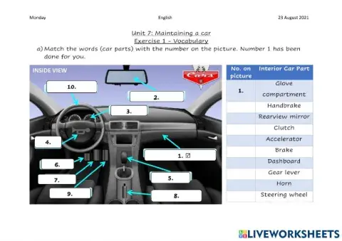 Unit 7 Labelling Car Parts