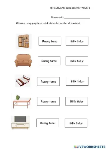 Alatan dan perabot di ruang tamu dan bilik tidur