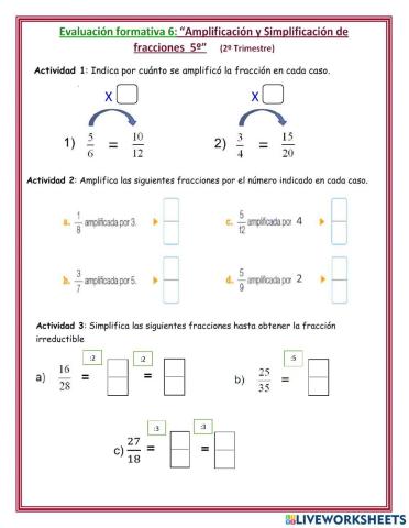 Amplificación y Simplificación de fracciones