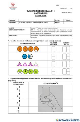 Prueba de números mixtos y números fraccionarios