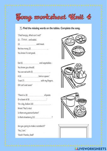 Song worksheet unit 4