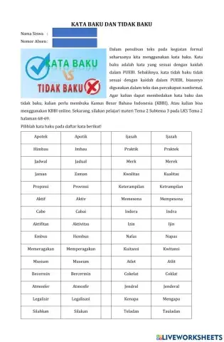 Kata baku dan tidak baku