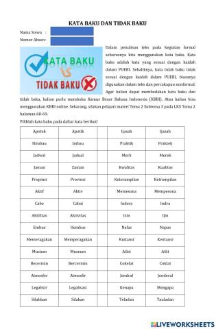 Kata baku dan tidak baku