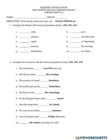 Prepositions of time