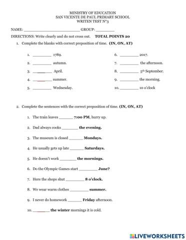 Prepositions of time