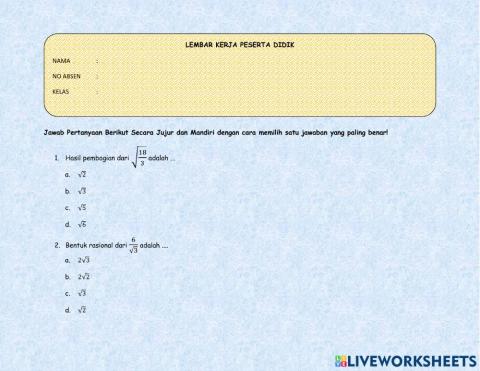 Operasi hitung bentuk akar