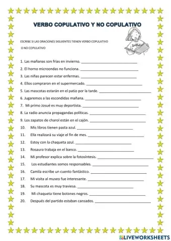 EJERCIOS DE VERBOS copulativo y no copulativo