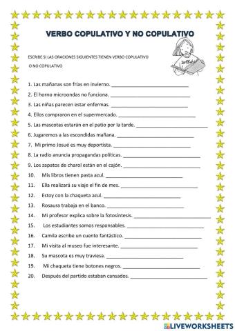 EJERCIOS DE VERBOS copulativo y no copulativo