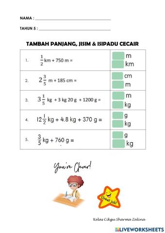 Tambah panjang, jisim dan isipadu cecair