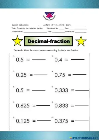 Decimals convert fraction