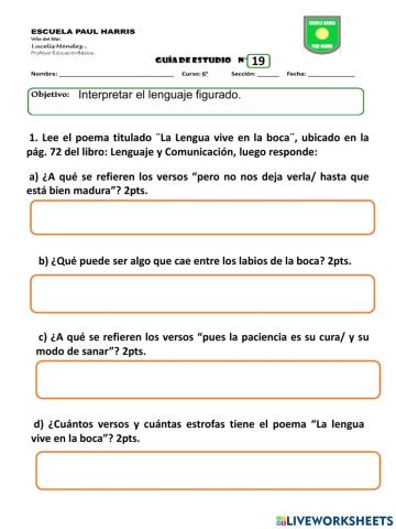 Guía 19. Lenguaje Poético. 6to A-B 24-08-21