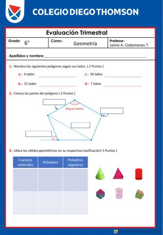 Examen agosto 6to Geometría