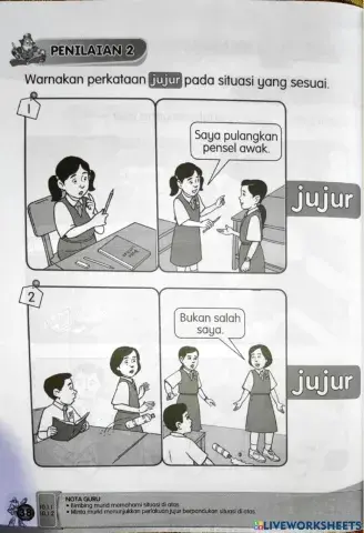 Bersikap jujur  KSSRK Tahun 1