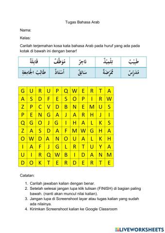 Bahasa Arab Profesi (wordsearch)