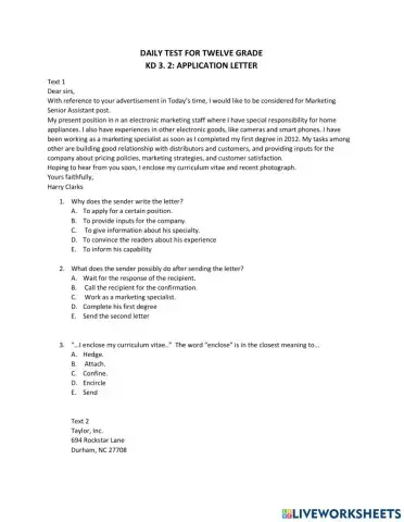 Ph job application letter